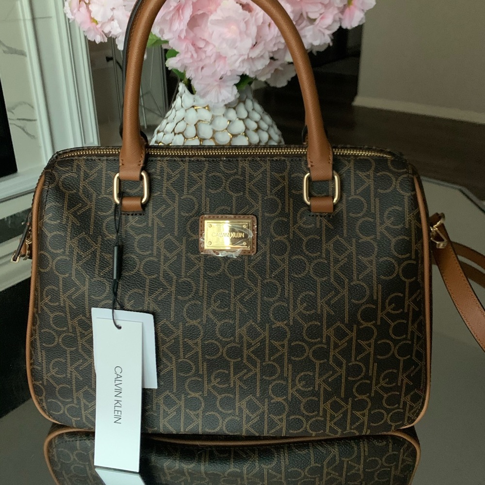 Calvin Klein brown monogram satchel